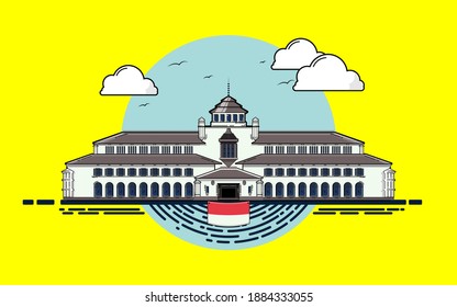 Gedung Sate Bandung | Bandung Satay Tower | Bandung City Iconic Landmarks Building Vector Illustratios Indonesian