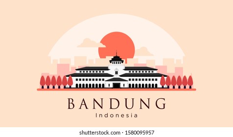 Gedung Sate Flat Style Vector Illustration The Icon of Bandung, West Java, Indonesia