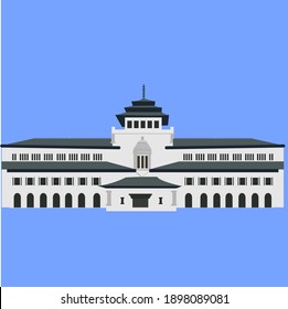 Gedung Sate historical building in Bandung city. flat art building satay