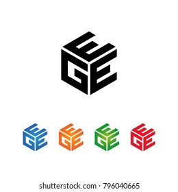 GEE,EEG,EGE Logo Initial Template.Modern Style. Hexagon shape. Black,Blue,Orange,Green,Red color on white background