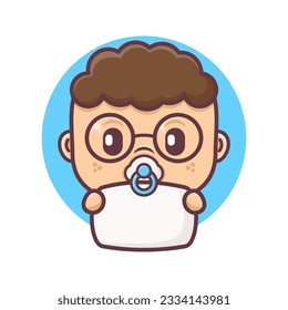 geek baby cartoon with blank board. vector illustration, mascot, icon, sticker.