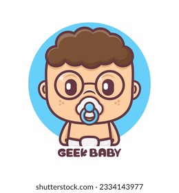 geek baby cartoon character vector illustration, mascot, icon, sticker.