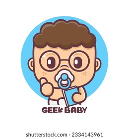 geek baby cartoon with thumbs up. vector illustration, mascot, icon, sticker.