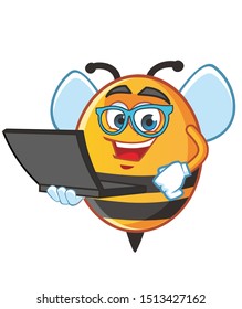 geek bee mascot character vector design
