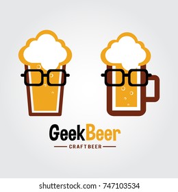 Geek Beer Logo Concept. Brewery Vector illustration for cafe, bar, pub, brewing company.