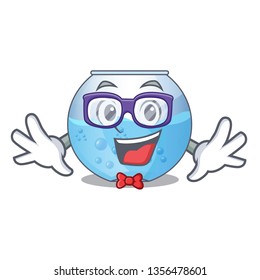 Geek bowl cartoon aquarium above wooden table
