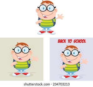 Geek Boy Cartoon Character. Vector Collection Set