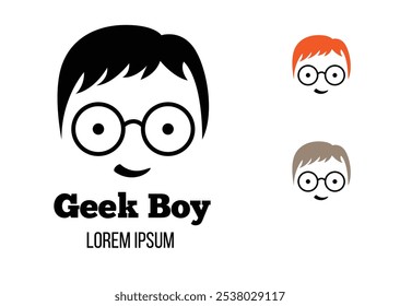 Garoto Nerd Face Emblema Modelo De Cores Diferentes. Pessoas, educação e estilo de vida conceito vetorial arte