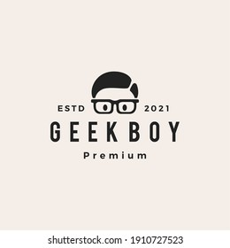 geek boy hipster vintage logo vector icon illustration