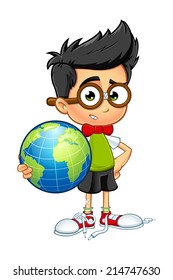 Geek Boy - Holding A Globe