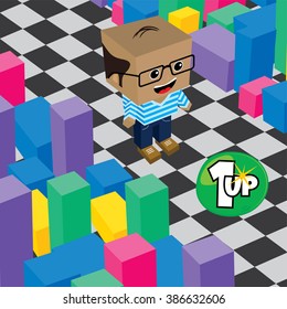 geek boy invasion video game asset - isometric block cartoon world