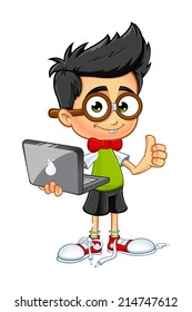 Geek Boy - Laptop & Thumbs Up