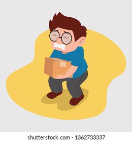 Geek Boy Lift The Box Vector Illustration
