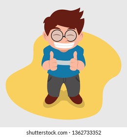Geek Boy Smiling and Give Two Thumb Illustration