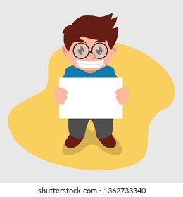 Geek Boy Smiling and Holding a White Board