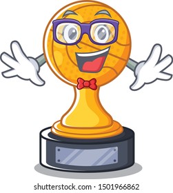 Geek cartoon basketball trophy display in drawer