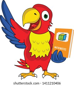 geek cartoon character parrot presenting holding mathematics book