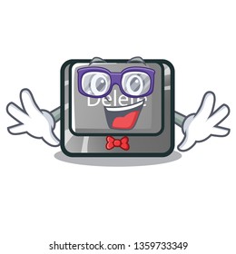 Geek cartoon delete button located on keyboard
