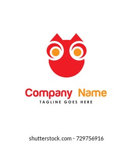 geek cartoon logo template, red owl