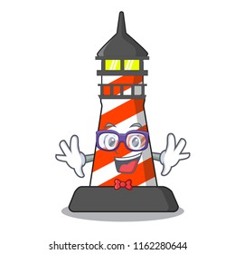 Geek cartoon realistic red lighthouse building