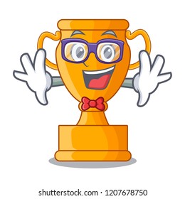 Geek cartoon trophy cup with star on cyan