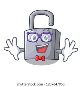 Geek cartoon unlocked padlock on the table