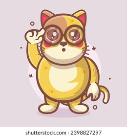 geek cat animal character mascot with think gesture isolated cartoon in flat style design