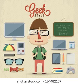 Geek character design. Vector illustration