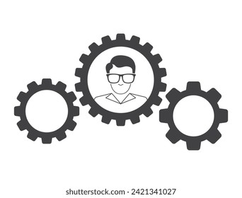 geek character in gear mechanism icon isolated on white background