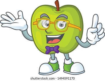 Geek character granny smith green apple with mascot