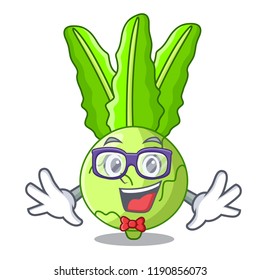 Geek character kohlrabi on a wooden table