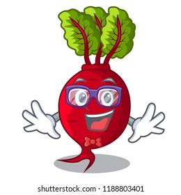 Geek character organic beetroot in the garden