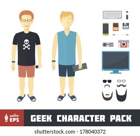 Geek Character Pack with Gadgets in Flat Style
