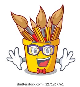 Geek character pot pencil above wood table