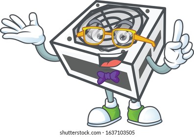 The Geek character of power supply unit white color mascot design