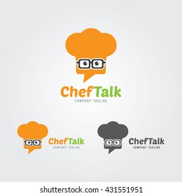 Geek Chef with chat speech bubble. Logo template. 