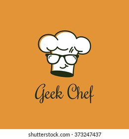 Geek chef logo template design with offset color effect. Vector illustration.