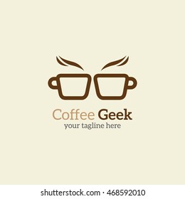 Geek Coffee logo and business cards design. Vector illustration