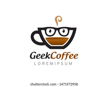 Geek coffee logo symbol or icon template