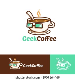 Geek coffee mascot logo template for personal or comapany