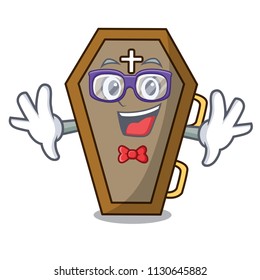 Geek coffin character cartoon style vector illustration
