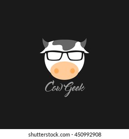 Geek Cow Logo Design. Vector Illustration