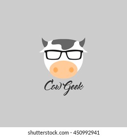 Geek Cow Logo Design. Vector Illustration