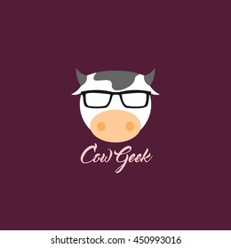 Geek Cow Logo Design. Vector Illustration