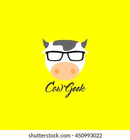Geek Cow Logo Design. Vector Illustration