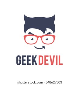 Geek devil sign. Vector illustration, logo template design, isolated on white background