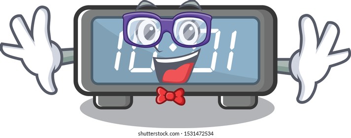 Geek digital clock clings to cartoon wall