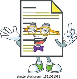 Geek document in the cartoon character mascot.