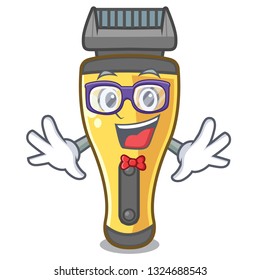 Geek electric shaver above in cartoon table