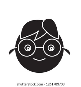 Geek emoji black vector concept icon. Geek emoji flat illustration, sign